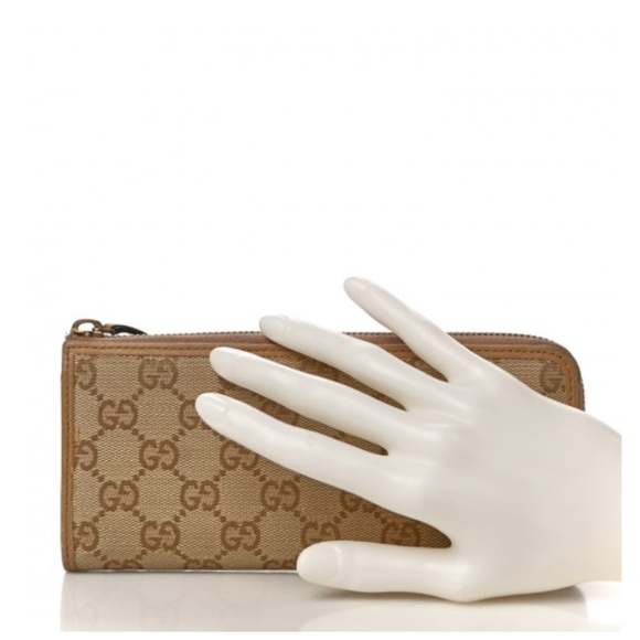 Authentic GUCCI Calfskin Monogram Zip Around Wallet Tan - Picture 5 of 8